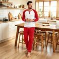 thumbnail image 2 of OIOLOYJM Men's Pajama Sets Casual Raglan Long Sleeve Henley Shirts with Bottoms Sets Soft Comfy Lounge Breathable Sleepwear Red M, 2 of 5