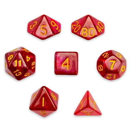 Carved Stone Dice 7 Die Polyhedral Dice Set - Philosopher's Stone (Red Glitter) with Velvet Pouch by, A full set of 7 polyhedral dice. Basic adventurer's.., By Wiz Dice ()