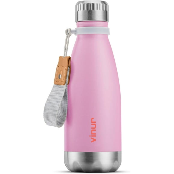 shiyou-Kids Water Bottle-12 oz Stainless Steel Double Wall Vacuum Insulated Water Bottle for School-Cola Shape Flask with Carry Rope(Purple Pink)