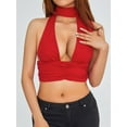 thumbnail image 4 of Canis Ruched Halterneck Tops for Women with Bandage Backless Design, 4 of 9