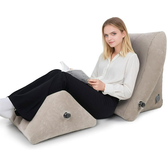 Inflatable Bed Wedge Pillow Set, 2 PCS Adjustable Sitting Pillows with Removable Mesh Cover, Post Surgery Support for Back and Leg Pain Relief, GERD