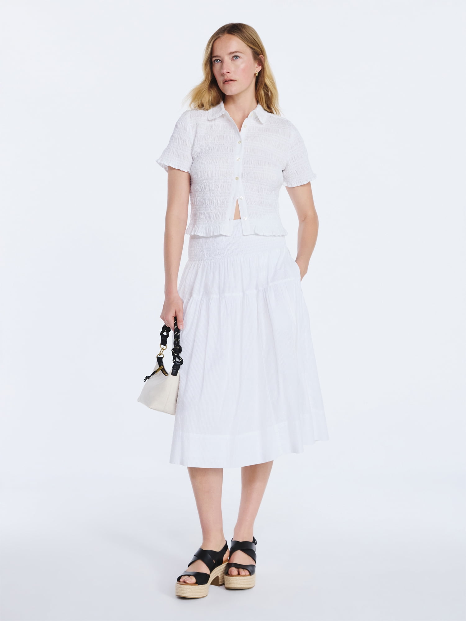 Free Assembly Women's Smocked Waist Cotton Midi Skirt, Sizes XS-XXL