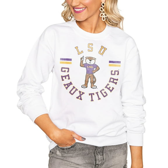 Women's Gameday Couture White LSU Tigers Oversized Vintage Days Perfect Crew Sweatshirt