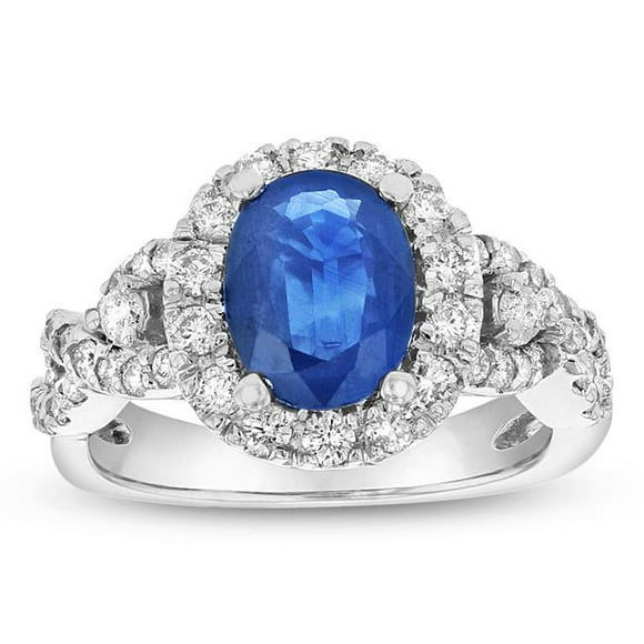 Bague Diamant & Saphir 2.50 CTW, Or 14K - Taille 7.5