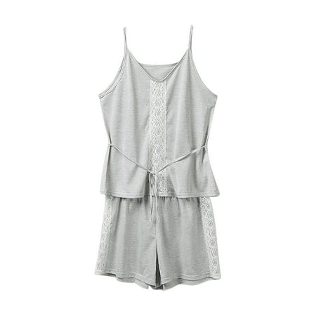 

FAIWAD Women s 2 Piece Pajamas Outfits Sleeveless Spaghetti Strap Top and Elastic Waist Short Pant Loose Fit Sets Large