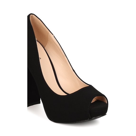 New Women Qupid Ragena-05 Nubuck Peep Toe Platform Block Heel Pump