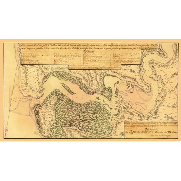 Historic City Map - Jacksonville St Johns River Florida - Rocque 1791 - 23 x 40.65 - Vintage Wall Art