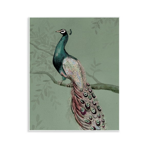 Stupell Industries Regal Peacock on Branch Animals Painting Unframed Art Print Wall Art, 11 x 14