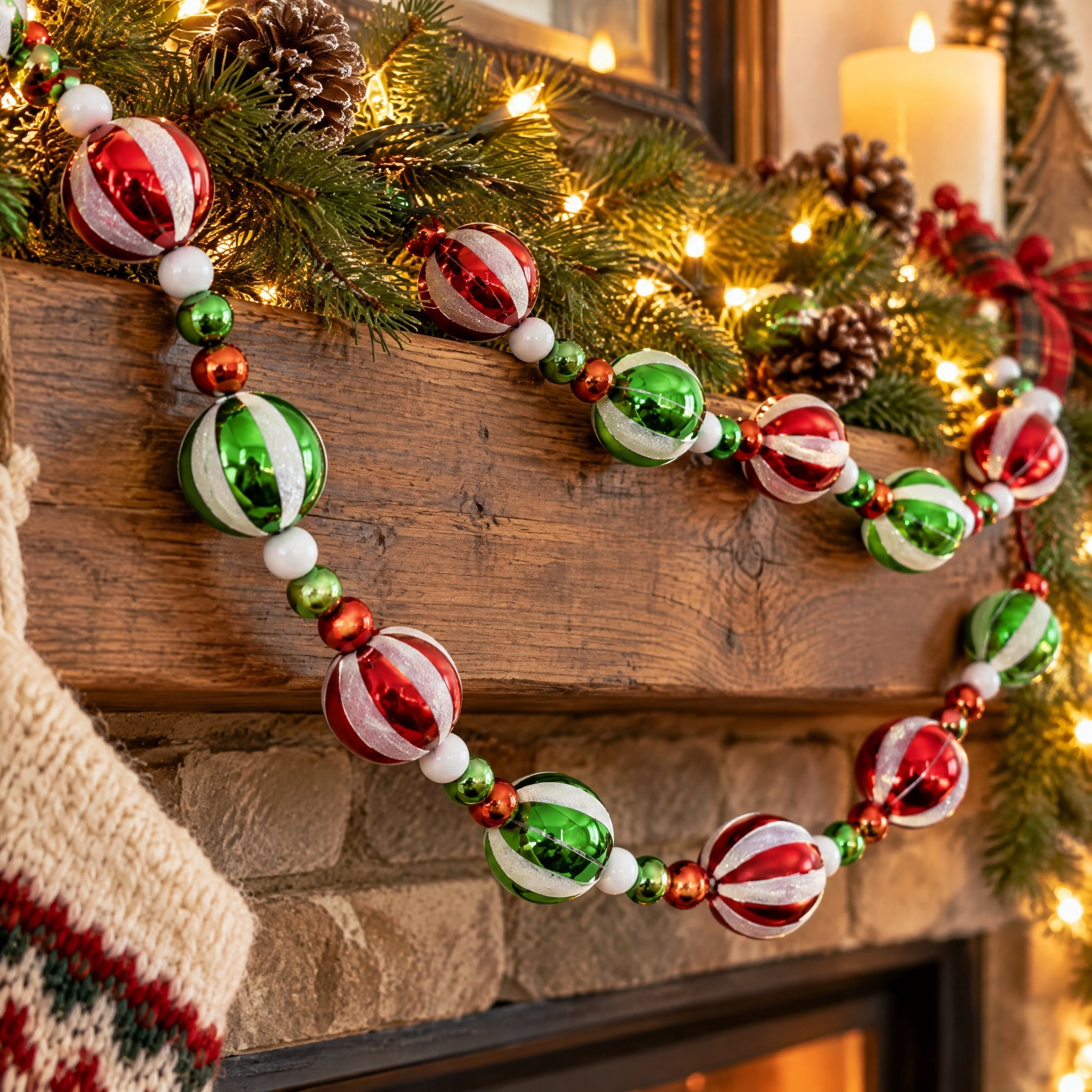 Ball Christmas Garland, Red/White/Green, 6', by Holiday Time