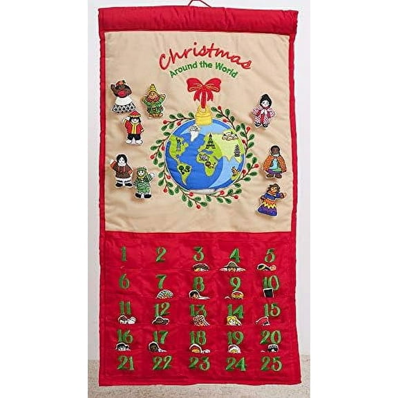 Christmas Around the World Advent Calendar by | Interactive Holiday Countdown with 25 Stuffed Ornaments | Seasonal Fabric Cloth Wall Hanging Décor w/Pockets$$Home Decor, Kitchen, & Other