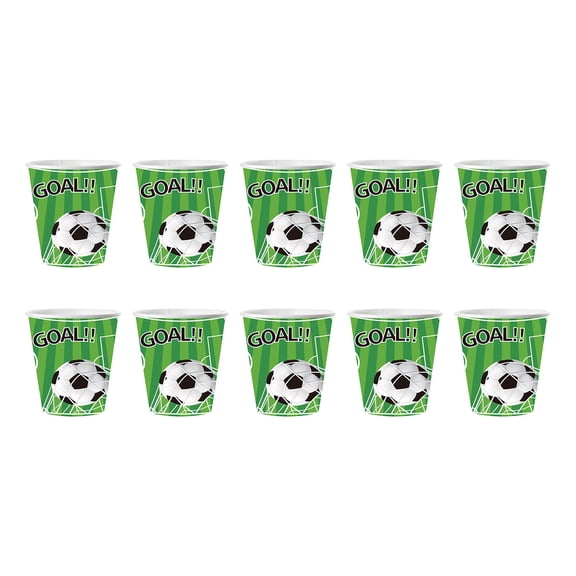 C Football Themed Paper Cups, 10Pc Disposable Drink Cups With Party Print, Plastic Lining And Leakproof Design For Kids Party, Picnic And Outdoor Events