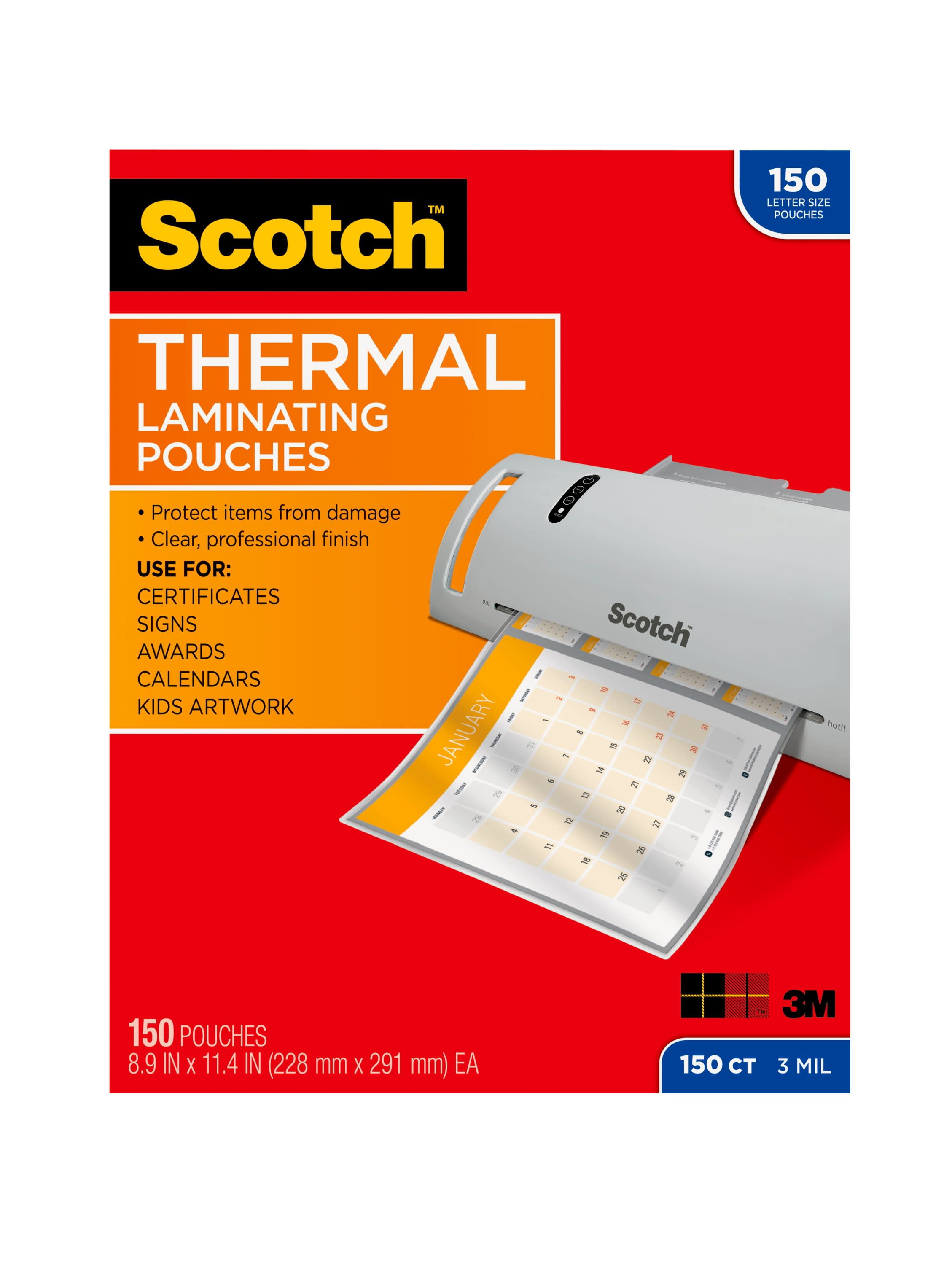 Scotch Letter Size Thermal Laminating Pouches 3 mil 8.5"x11" 100 per Pack 