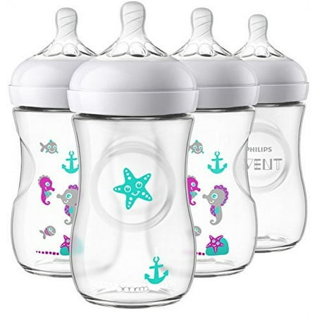 Philips Avent Natural Baby Bottle with Seahorse Design, 9oz, 4pk, SCF659/47