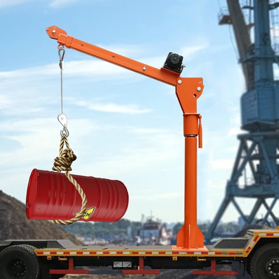 Winch 1100lb Folding Truck-Mounted Crane, Truck Crane with Electric Winch 4500 lb 12V, Painted Steel 1100 lb Pickup Truck Jib Cranes 360 Swivel