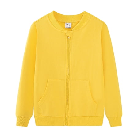Girls Zip-up Sweatshirt No Hood - Kids Zipper Front Jackets with Pockets - Fall Casual Solid Color Long Sleeve Sweatshirt for School Travel 4-5 Years