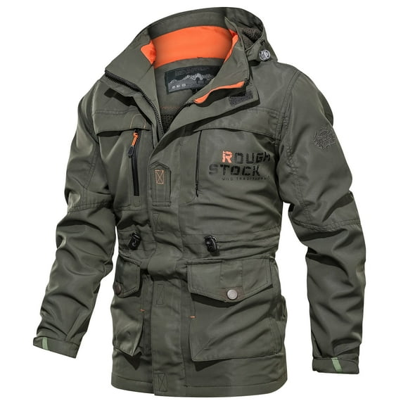 Men's Coats And Jackets Hooded Men's Jacket Mid-Length Casual Outdoor Hooded Plus Size Jacket Spring And Autumn Clothes Army Green XXXXXL JE