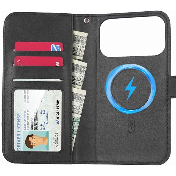 Nakedcellphone Magnetic Wallet for iPhone 17 Pro Case (Compatible with MagSafe), Folio Credit Card Holder - Black