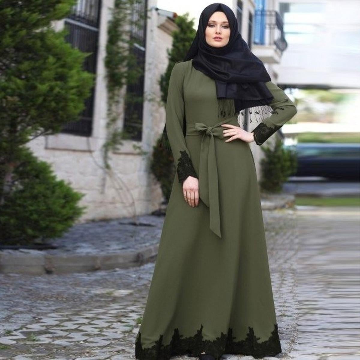 Women Arab Print Abaya Dubai Maxi Dress Long Sleeve Islamic Muslim Jilbab Robe