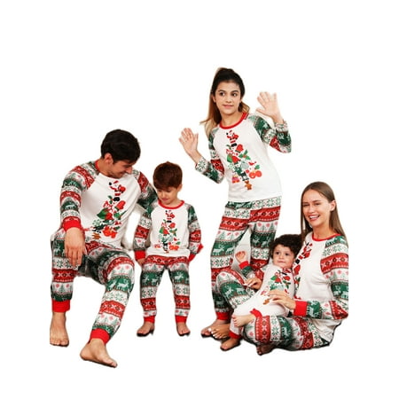 

Youweixiong Parent-Child Matching Christmas Pajamas Sets Long Sleeve Santa Claus Print Tops and Pants Suit for Kid Dad Mom Sleepwear
