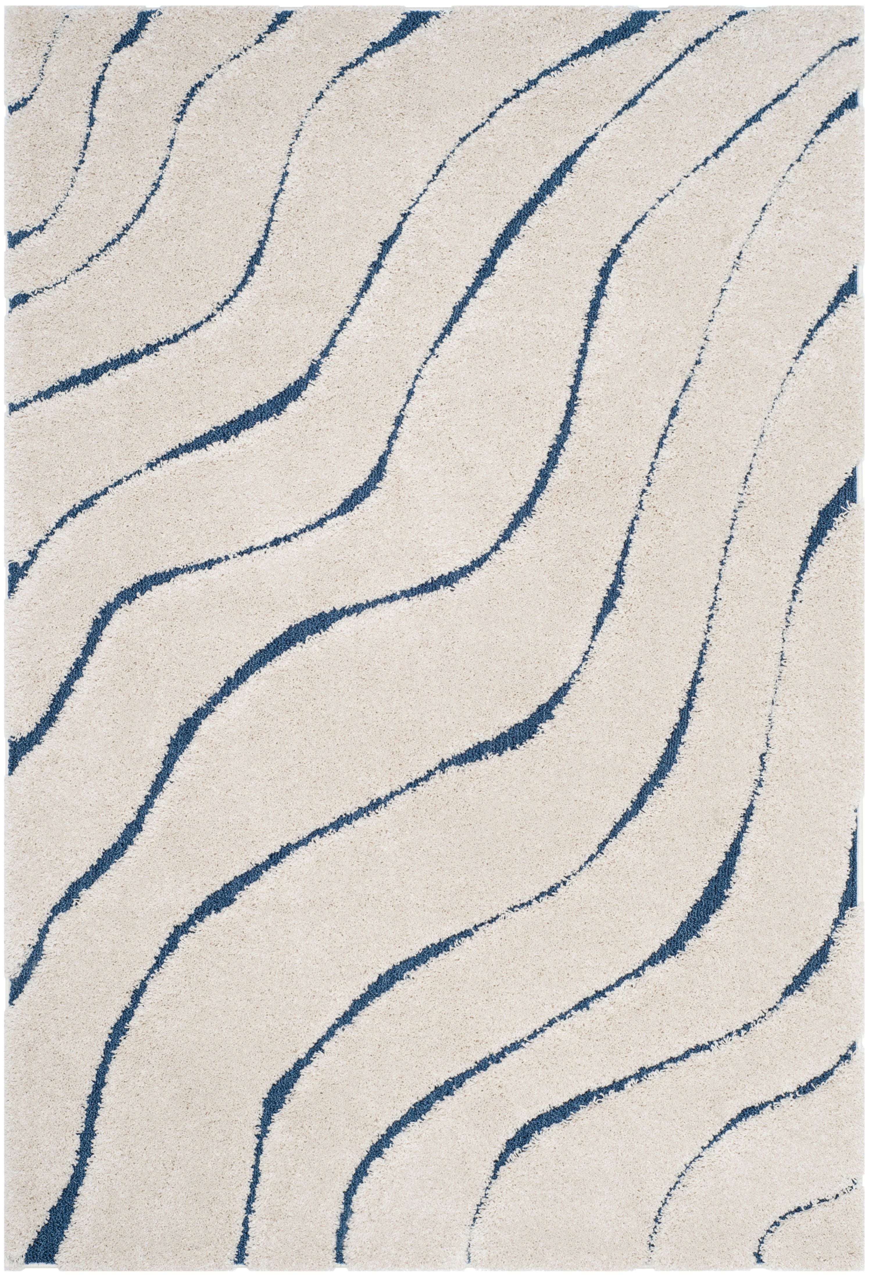 SAFAVIEH Florida Tabitha Geometric Waves Shag Area Rug, Cream/Blue, 3'3" x 5'3"