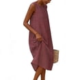thumbnail image 4 of ClodeEU Women's Striped Print Sleeveless Crewneck Maxi Dress with Pockets ,Casual Long Beach Dress Wine,Womens Plus L, 4 of 5