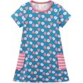 thumbnail image 3 of Likthione Vestido de manga corta para niñas y niños pequeños, vestido patinador acampanado con estampado de apliques de dibujos animados, vestido de algodón, 3 of 5