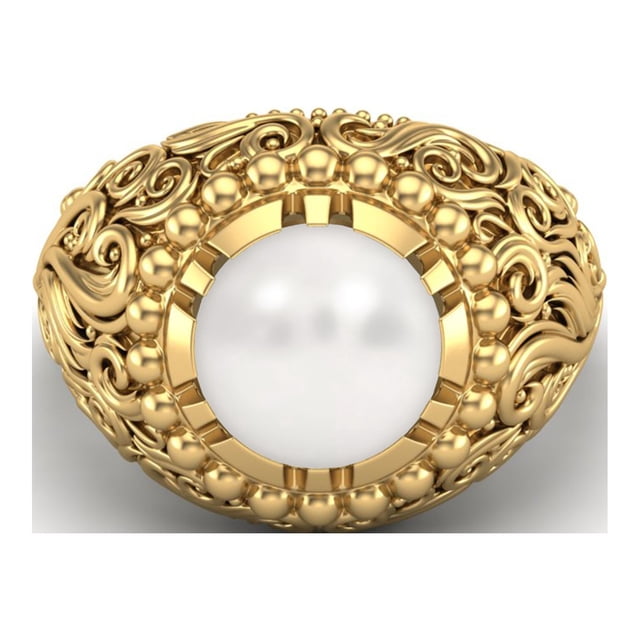 Bague de Mariage Cocktail pour Femmes en Argent Sterling 925 avec Perle Ronde de 3,3 CT et Vermeil Doré