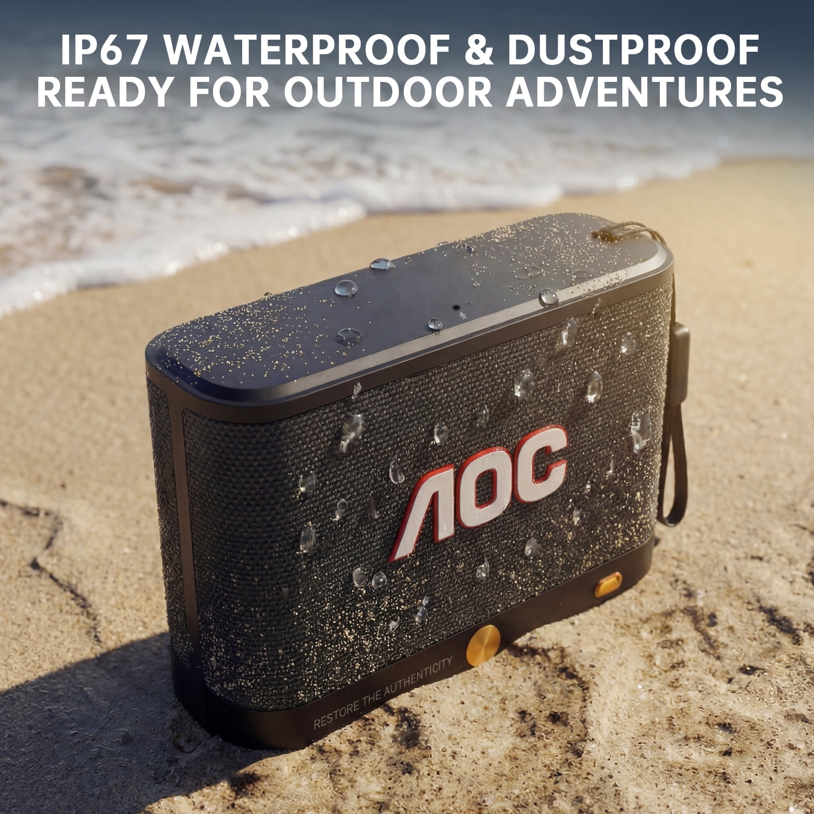 AOC Portable Bluetooth Speaker with MIC, IP67 waterproof and dustproof Wireless Speaker, 30H Playtime, Deep Bass 360° Surround Sound, TWS Pairing, Bluetooth 5.4 for Home, Party, Outdoor, Beach, Gift