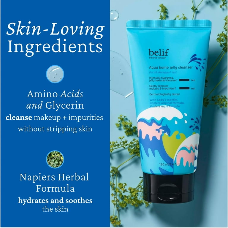 Belif Aqua Bomb Jelly Cleanser, Hydrating Jelly-to-Foam Facial Wash,  Removes Makeup, Amino Acids Formula - Walmart.com