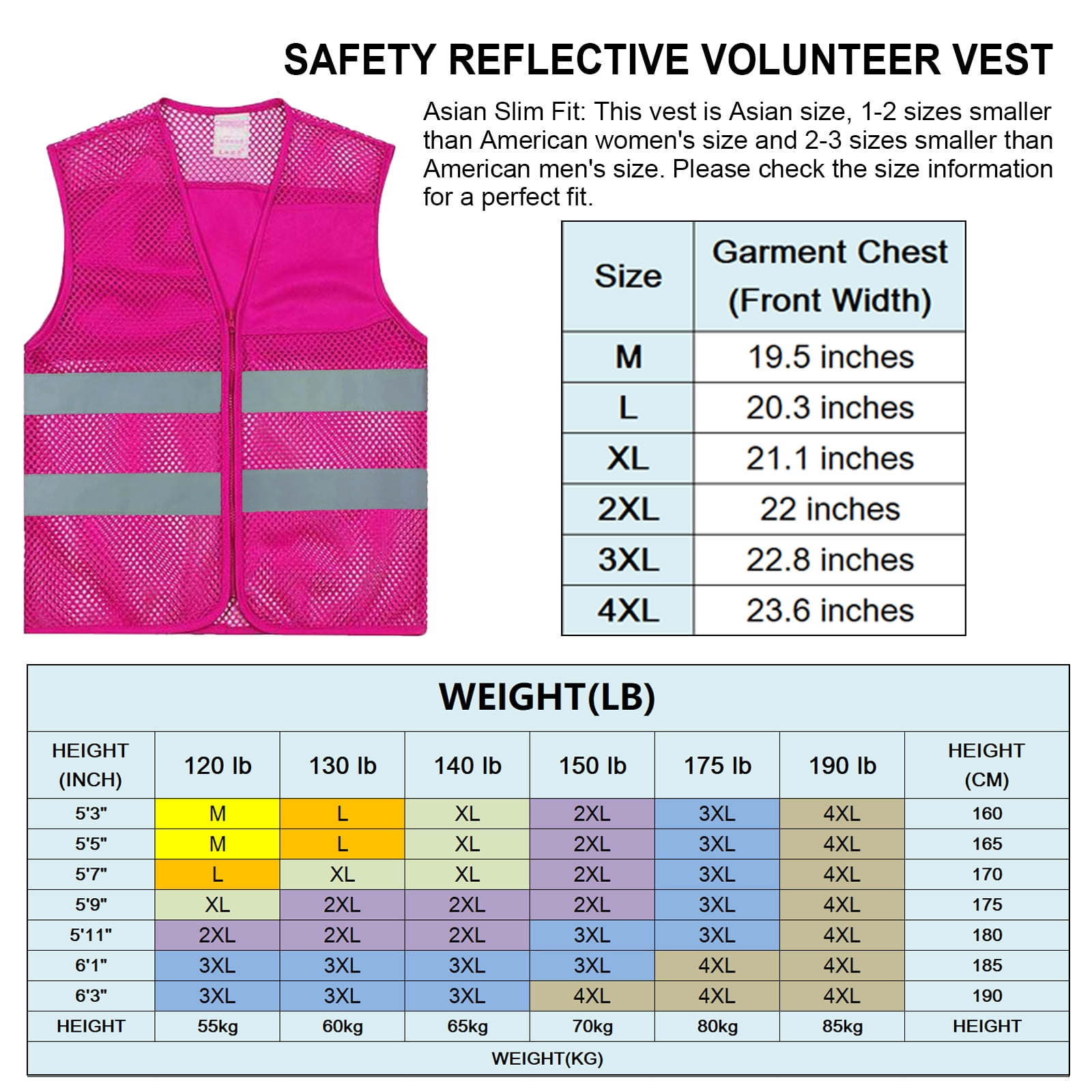 GOGO Unisex High Visibility Zipper Front Mesh Safety Vest with Reflective Strips-Red-L