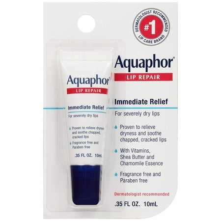 Aquaphor Lip Repair Immediate Relief for Severely Dry Lips, Fragrance Free with Vitamins, Shea Butter and Chamomile Essence, 0.35 fl oz
