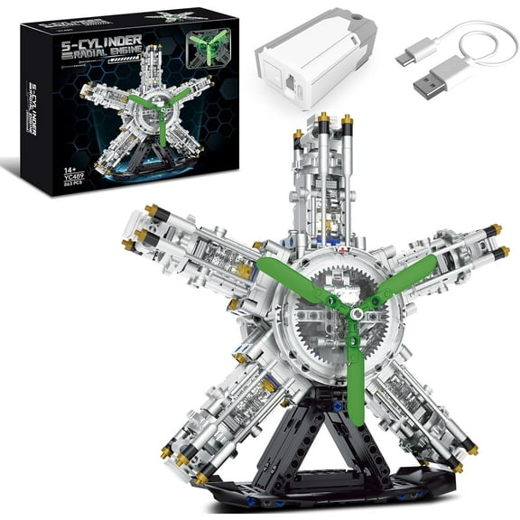 5-Cylinder Radial Engine Building Set, Build Your Own Mini Military Plane Engine Model Kit That Runs, Compatible with Lego WW2, STEM Toy Gifts for Adults & Kids Boys 8-14 (863 PCS)