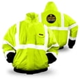 thumbnail image 1 of KwikSafety (Charlotte, NC) GUARD Bomber Safety Jacket (FOLDABLE HOOD) Black Cuff Class 3 Hi Visibility Water Resistant ANSI OSHA Reflective Hoodie Winter Construction Gear Men | Yellow 2XL, 1 of 6