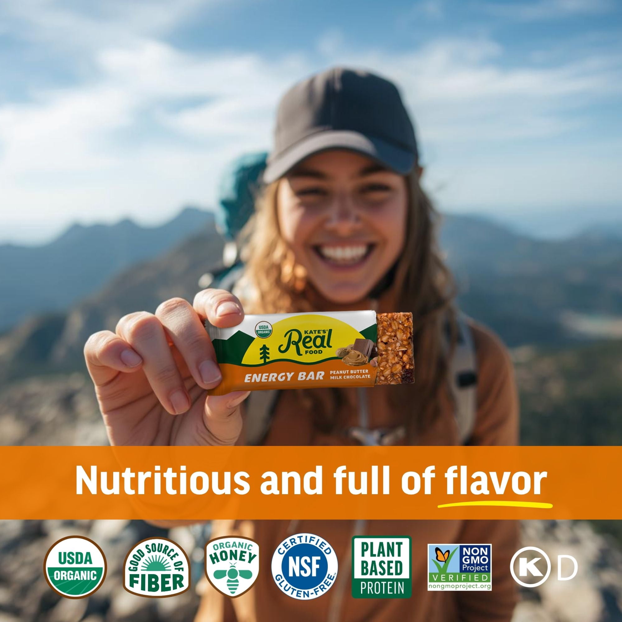 Kate’s Real Food Organic Granola Peanut Butter Milk Chocolate All Natural Energy Bars - Non GMO, Soy Free, Whole Grain, and Made with Gluten Free Oats - 12 count