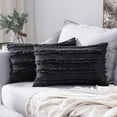thumbnail image 1 of Nvzi Juego de 2 fundas de almohada decorativas de lino a rayas, 12 x 20 pulgadas, color negro, 1 of 5