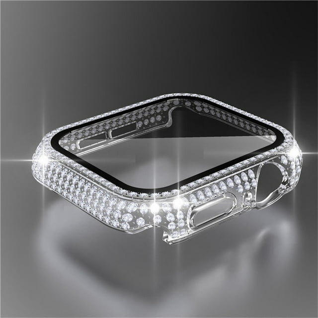 Compatible with Apple Watch Case 44mm 40mm with Screen Protector Bling Case Crystal Diamond Tempered Glass Protective Cover for Apple Watch Series 6 5 4 SE,Transparent