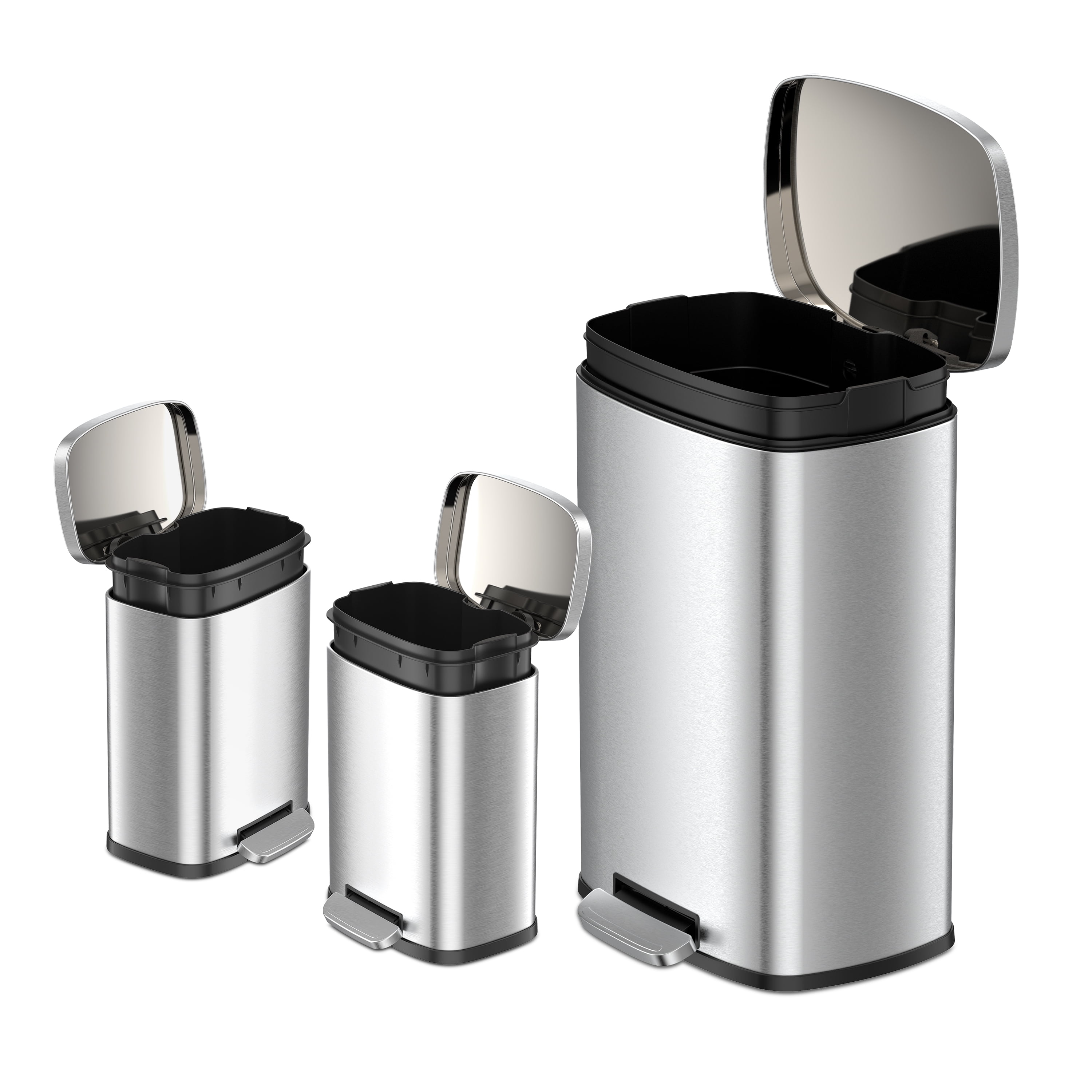 Qualiazero Rectangular Step Garbage Can 3 Piece Combo, 13.2 gal , Two 1.3 gal, Stainless Steel - image 4 of 11