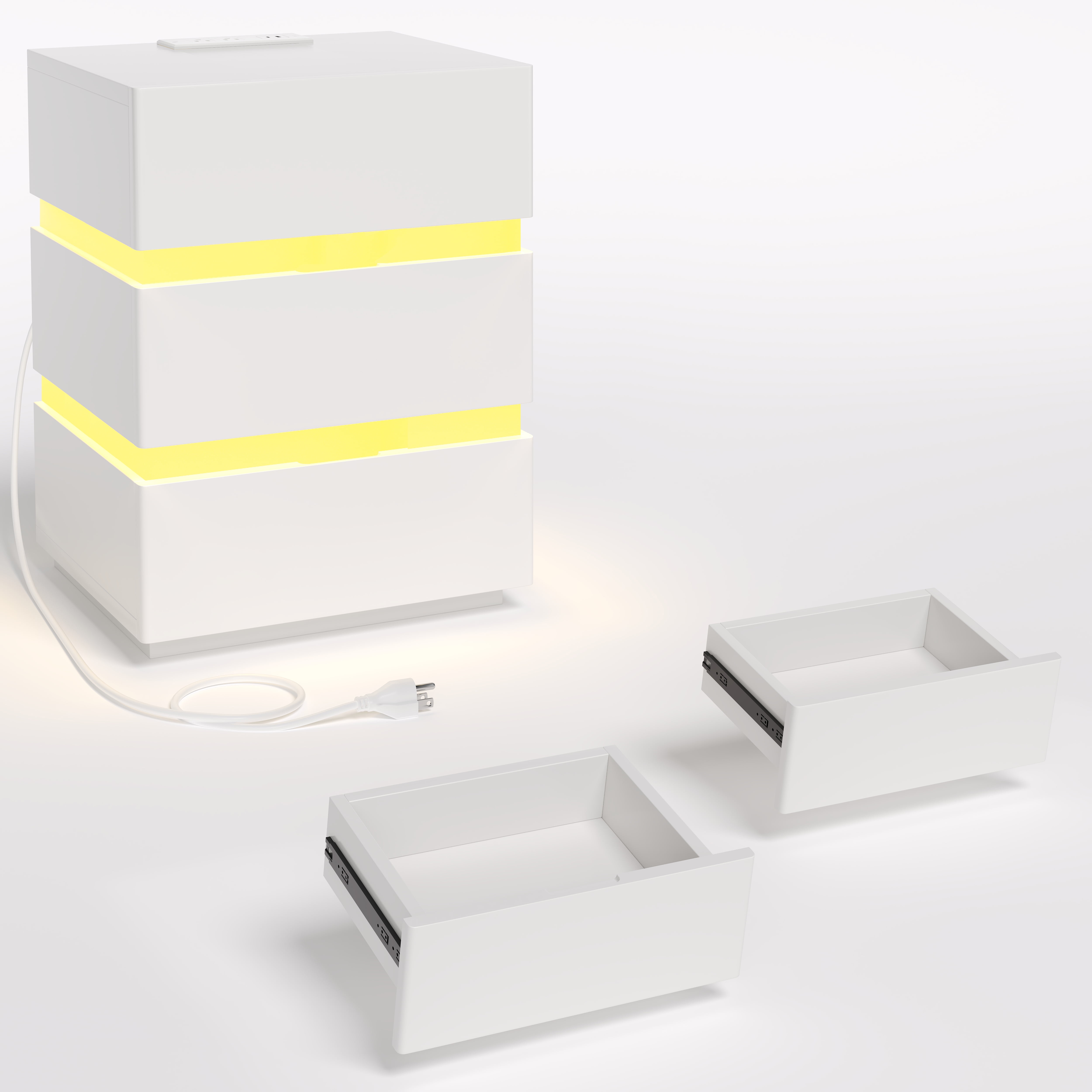 Night Stand With Charging Station And Led Lights, Modern Bedside Table With 3 Storage Drawer, End Table For Bedroom
