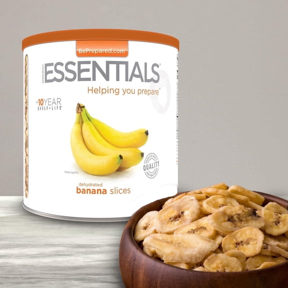 Emergency Essentials, Dehydrated Banana Slices, Emergency Food Supplies, 10-Year Shelf Life, 24 Servings