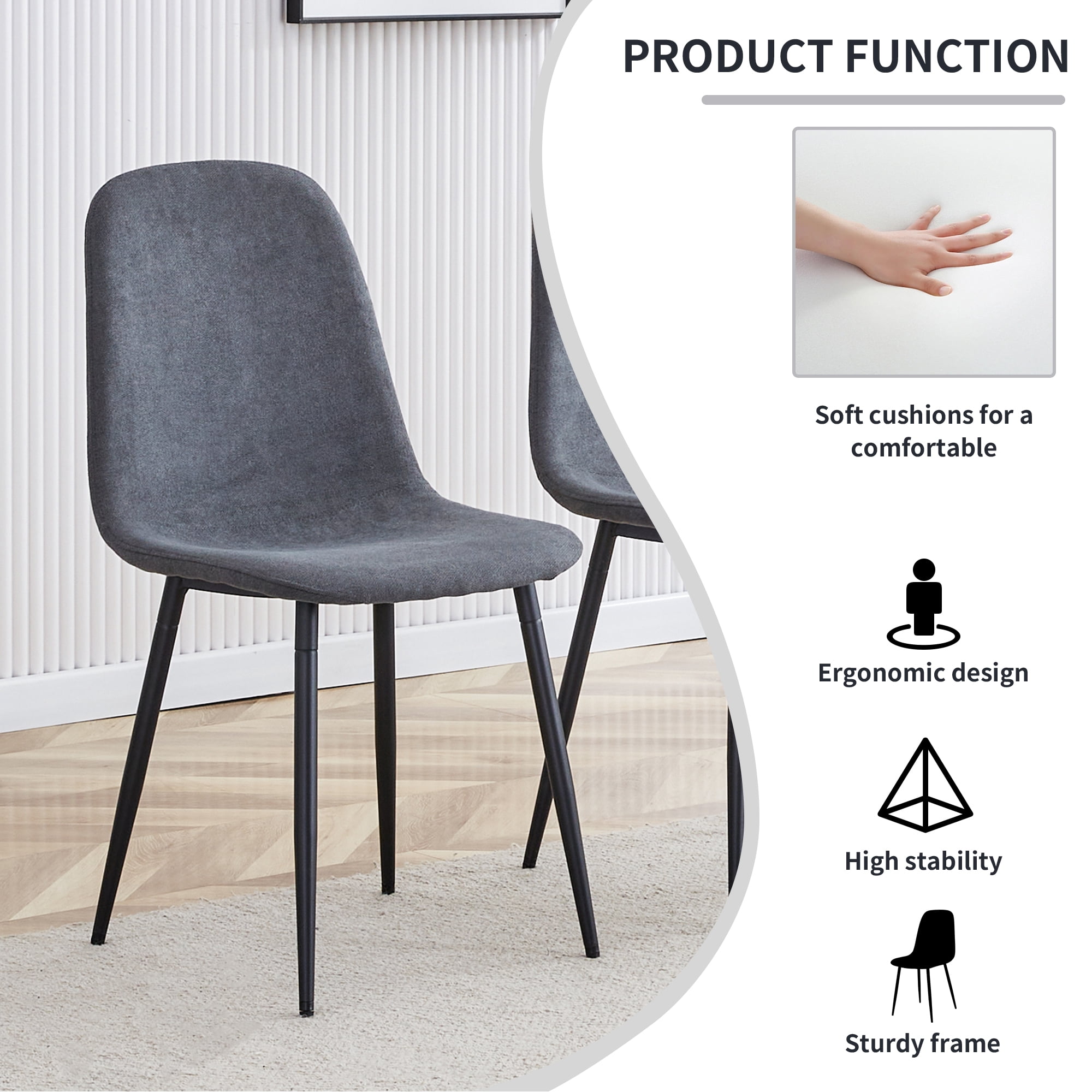 Noble House A set of 4 modern dining chairs, made of dark gray linen fabric