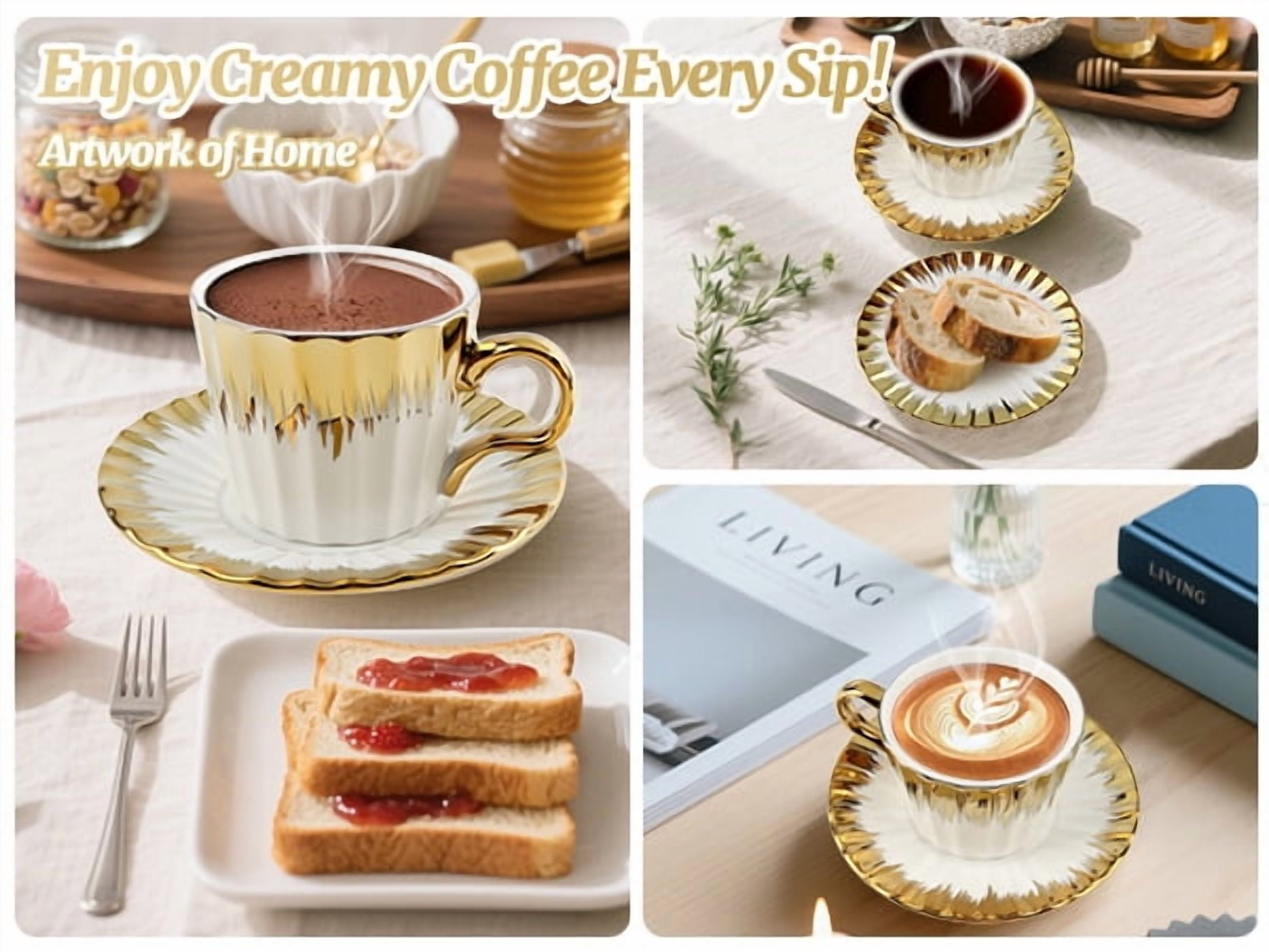 Gold-Trimmed Espresso Cups: Shatterproof Ceramic Design for Delicate, Safe Coffee Enjoyment