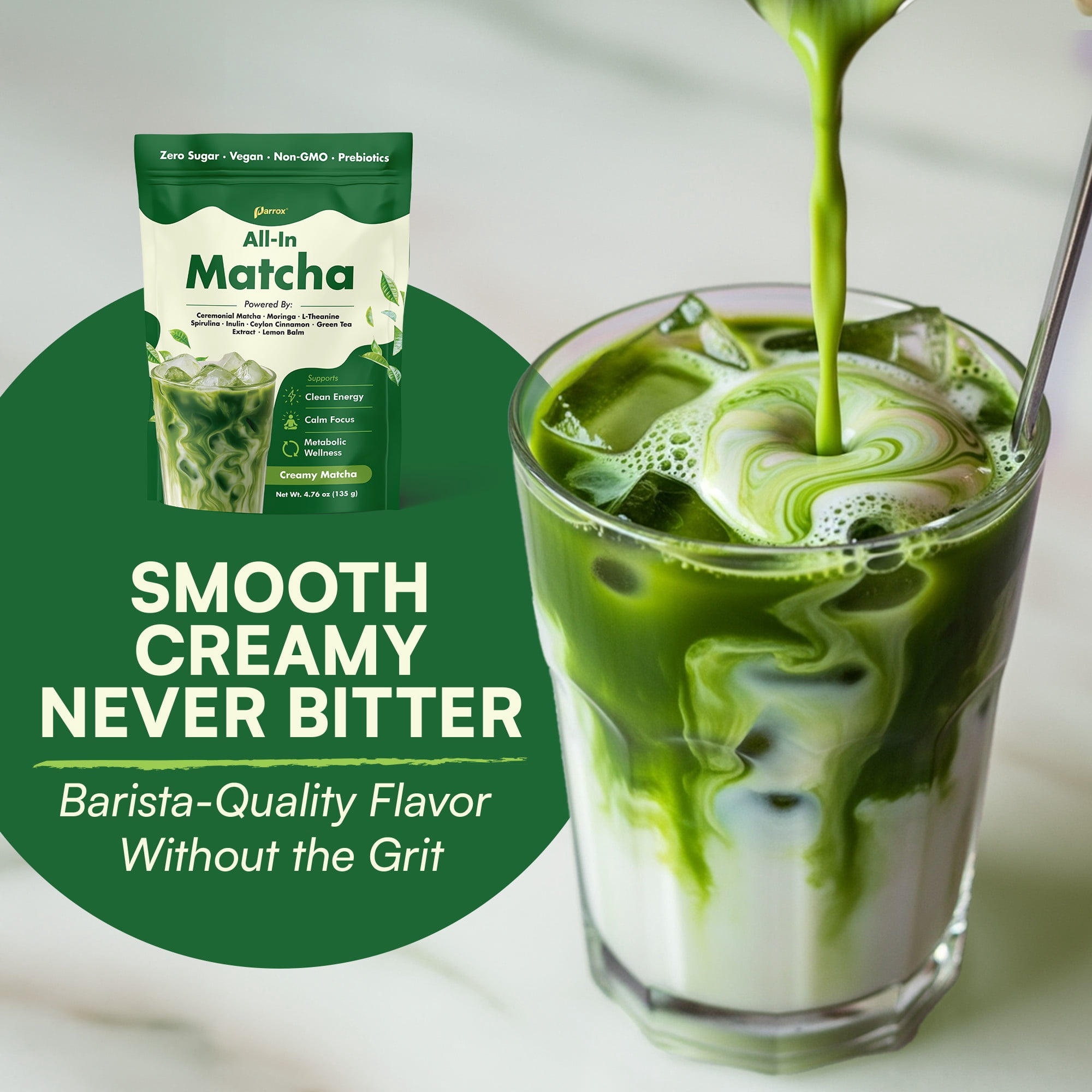 Ceremonial Grade Matcha Powder Infused with Moringa, Green Tea Extract, L-Theanine, Inulin, Spirulina, Ceylon Cinnamon, and Lemon Balm – 100% First Harvest Japanese Tea (3 Pack)