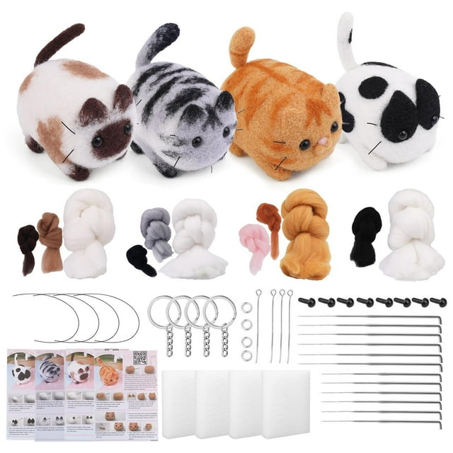 Needle Felting Kit under $5! CQCYD Needle Felting Kit for Beginners, DIY Wool Felting Supplies with Instructions, Animal Shapes Cat Dog Craft Kits, Complete Starter Set with Tools