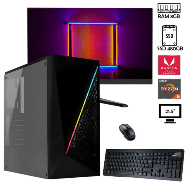 PC gamer Ryzen 5 5600G AMD SSD 480GB RAM de 8GB monitor 21.5"