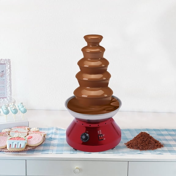 5-Tier Stainless Steel Chocolate Fountain with Adjustable Temperature - 7 lb Capacity for Parties, Events, and Gatherings - Red Silver