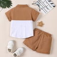 thumbnail image 4 of TOWED22 Newborn Baby Boy Summer Clothes Set Short Sleeve Letter T-Shirt Top Shorts with Pockets 2Pcs Casual Outfit(Brown,4-5 Y), 4 of 8