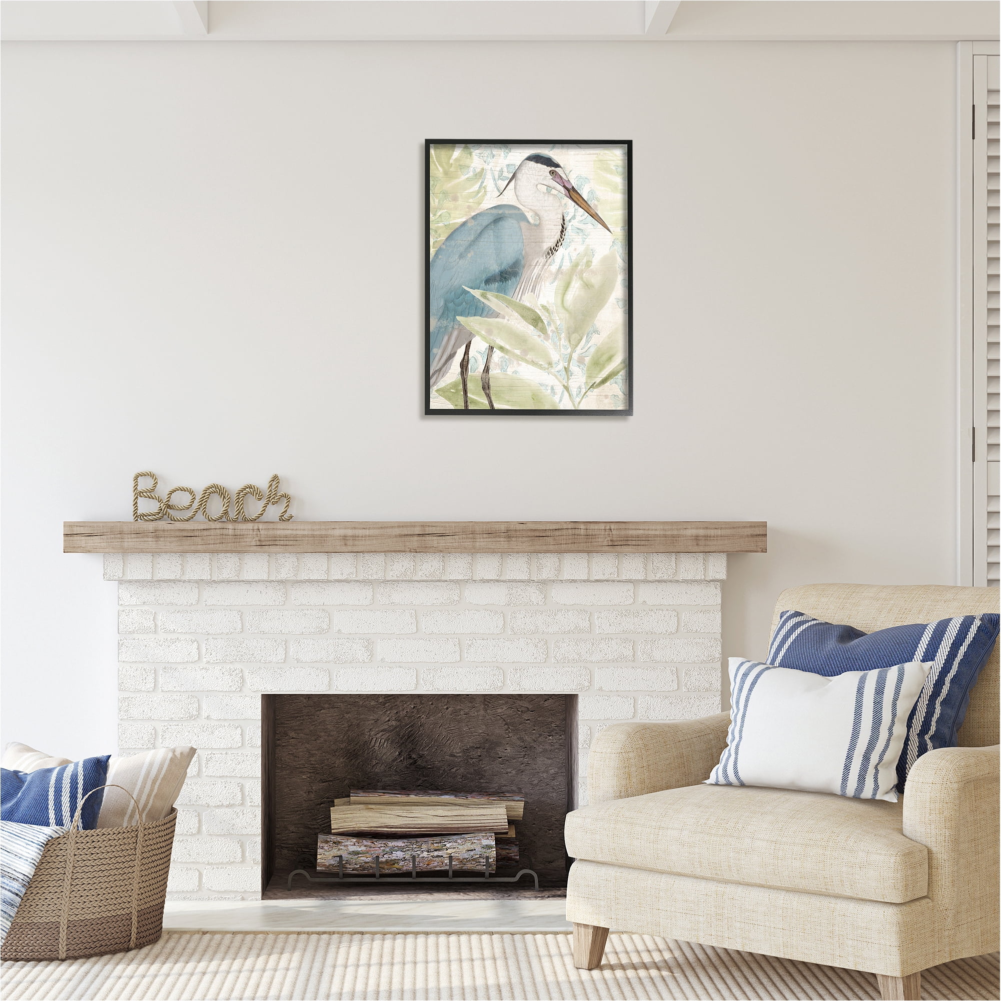 Stupell Industries Heron & Tropical Leaves Animals & Insects Painting Black Framed Art Print Wall Art, 24 x 30