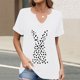 thumbnail image 2 of Corto para las Mujeres Casual Verano 2025 Pascua Impresión V-Cuello Camiseta, Ligero 95% Poliéster 5% Spandex Top para Toda la Temporada Hogar Y Diario, 2 of 7