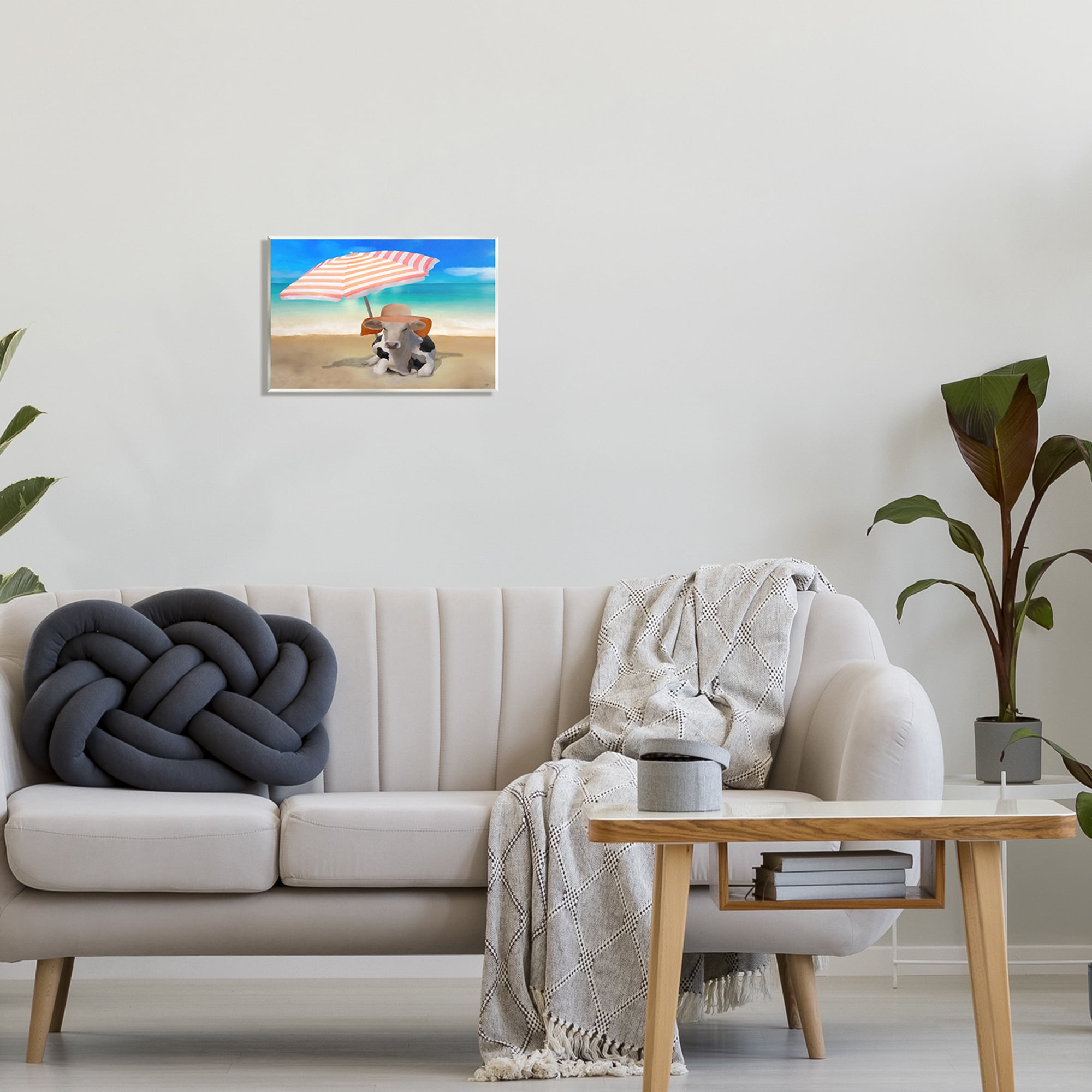 Stupell Lounging Cow Summer Beach Shore Animals & Insects Painting Wall Plaque Unframed Art Print Wall Art