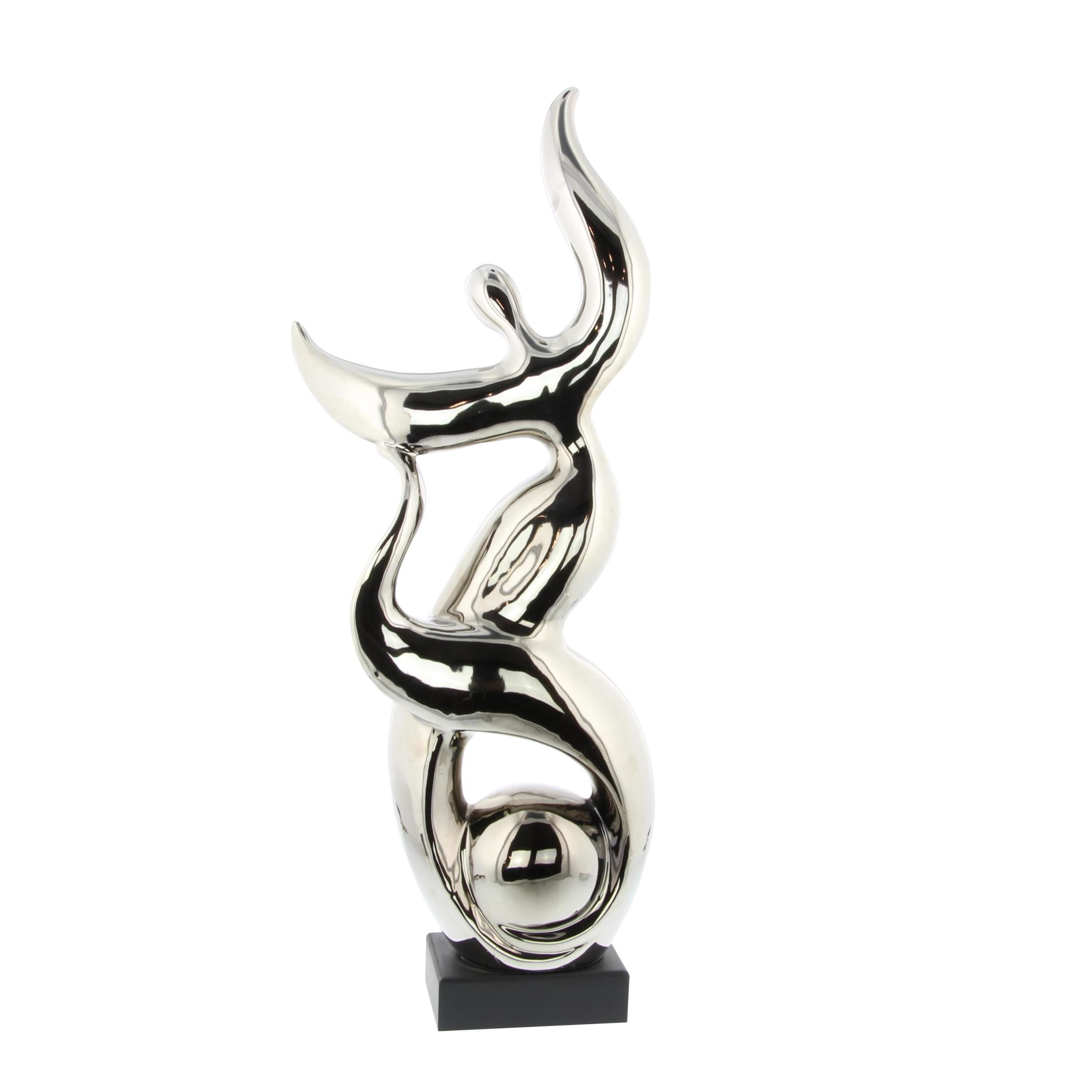 10" x 25" Silver Ceramic Dancing People Sculpture, by DecMode